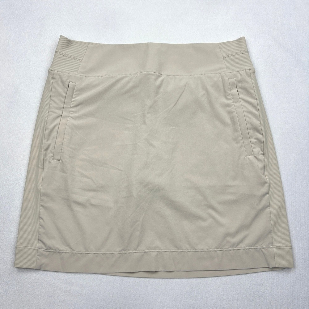 Athleta Fairway Golf Skort Womens 8 Tall Beige Zip Pockets Stretch Tennis Skirt
